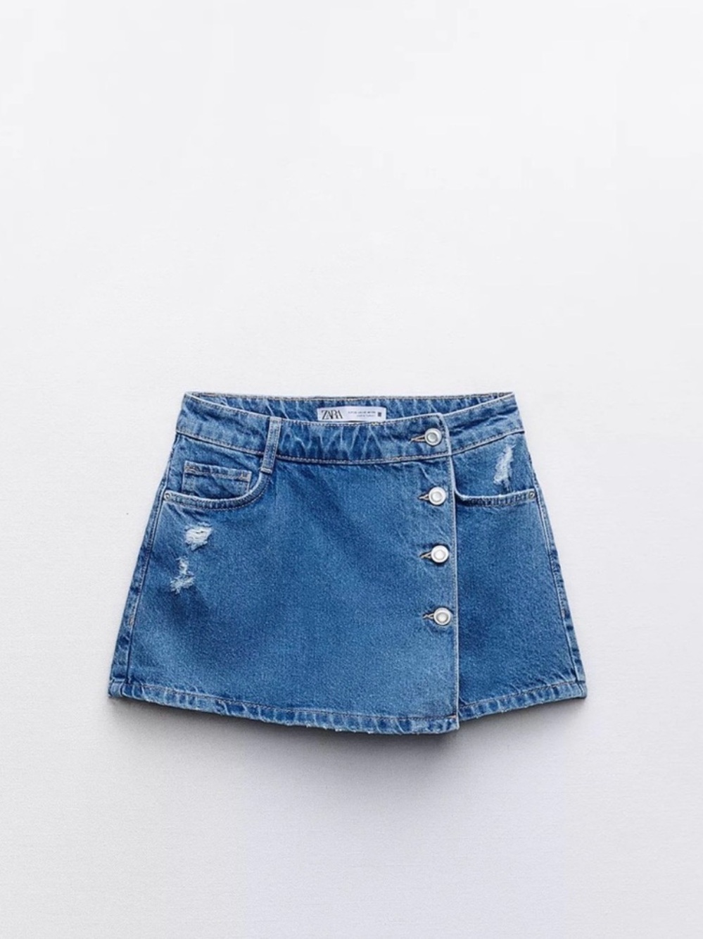 Zara Light Blue Distressed Denim Shorts